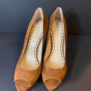 Enzo Angiolini Tan Suede Peep Toe Heels